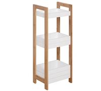 HOMCOM Mobiletto Bagno Multiuso Scaffale a 3 Ripiani Compatto in Legno MDF e Bambù, Bianco, 27.5x20.8x74cm