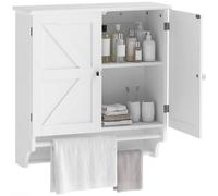 HOMCOM Mobiletto Bagno Pensile Salvaspazio con 2 Ante e Portasciugamani Bianco