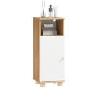 HOMCOM Mobiletto Bagno Salvaspazio con Armadietto a 2 Ripiani e Vano Aperto, Mobile Bagno con Dispositivo Antiribaltamento, 30x30x79.7 cm, Bianco e Legno
