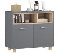 HOMCOM Mobiletto contenitore per bagno, mobile contenitore in stile moderno con scomparti aperti e doppie ante, armadietto per bagno, soggiorno, cucina - 80L x 35P x 70H cm, Grigio