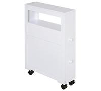 HOMCOM Mobiletto da Bagno 2 Cassetti Salvaspazio con 4 Ruote Legno 16x52x66cm Bianco