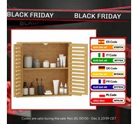 Homcom Mobiletto da bagno sospeso a parete in bambù con ripiano regolabile, ante a doghe naturali