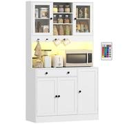 HOMCOM Mobiletto da Cucina con LED e Ciabatta, Buffet con Armadi e Cassetti, Ante in Vetro, Telecomando Incluso, per Sala da Pranzo e Soggiorno, 103x40x180cm, Bianco
