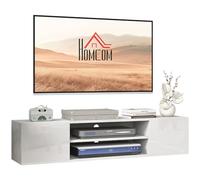 HOMCOM Mobiletto da parete per TV a parete, stile contemporaneo, 2 armadi, 2 passacavi e 2 nicchie centrali, 140 x 30 x 30 cm, colore: bianco
