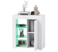 HOMCOM Mobile per Soggiorno a Luci LED con 3 Ripiani Aperti Regolabili in Vetro e Armadietto a 2 Livelli, Credenza Madia da Salotto Moderna in Truciolato per Ingresso, 75x40.1x83 cm, Bianco
