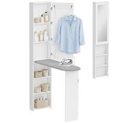 HOMCOM Mobiletto da stiro pieghevole con specchio 106x35x174cm Bianco | Ripiani interni, asse da stiro salvaspazio, cura della biancheria con contenitore