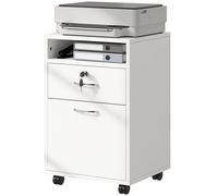 HOMCOM Cassettiera per Ufficio con 2 Chiavi, Cassetto, Armadietto e 4 Ruote in Legno Bianco, 40x35x60cm