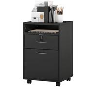 HOMCOM Mobiletto da Ufficio con Ripiano Aperto, Cassetto e Armadietto Nero