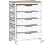 HOMCOM Mobiletto da ufficio su ruote in legno con 5 cassetti, maniglie incassate, 50 x 40 x 74,5 cm, bianco Aosom Italy