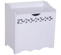 HOMCOM - Mobiletto In Legno Portabiancheria Bianco Con Decoro Intagliato 55 X 34 X 58 Cm
