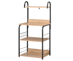 HOMCOM Mobiletto Microonde da Cucina con 4 Ripiani e 4 Ganci, in Acciaio e Legno, 60x40x125 cm, Color Legno Aosom Italy