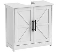HOMCOM Mobiletto, mobile da bagno con 2 ante magnetiche stile fienile e ripiani regolabili, mobile da bagno sotto il lavabo, stile cascina, 60 x 30 x 60 cm, bianco