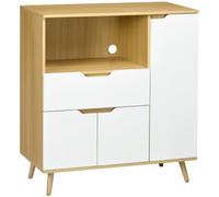 HOMCOM Mobiletto per Microonde 90x40x98.5cm Bianco e Color Legno | in Truciolato, Ripiano Aperto, Due Armadietti, Un Cassetto