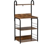 HOMCOM Mobiletto per Microonde, Scaffale da Cucina a 4 Ripiani e 4 Ganci, Mobile Cucina in Acciaio e Legno 60x40x125cm, Marrone Rustico