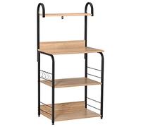 HOMCOM Mobiletto per Microonde, Scaffale da Cucina a 4 Ripiani e 4 Ganci, Mobile Cucina in Acciaio e Legno 60x40x125cm, Color Legno