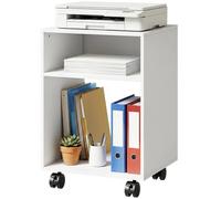 HOMCOM Mobiletto per Stampante in Legno con Ruote e 2 Scomparti Aperti, Bianco