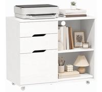 HOMCOM Mobiletto Porta Stampante con 3 Cassetti e 2 Ripiani Aperti, Tavolino con Ruote per File A4 e Letter, Bianco