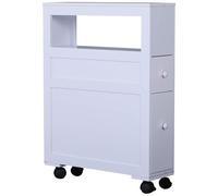 HOMCOM - Mobiletto Salvaspazio Da Bagno In Legno Con Ripiano E 2 Cassetti, Bianco 16x52x66cm