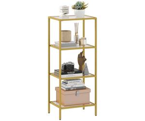 HOMCOM Mobiletto Scaffale ad Arco a 4 Ripiani, Scaffale Portaoggetti Moderno in Vetro Temperato con Struttura in Metallo, per Bagno, Soggiorno, Camera da Letto, Studio e Ufficio, 40x30x96.5 cm, Oro