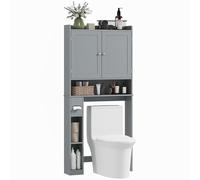 HOMCOM Mobiletto sopra il WC o la lavatrice, armadietto sopra il WC con 2 ante, 3 scomparti aperti, ripiano regolabile, porta carta igienica, 80 x 19,5 x 170 cm, grigio