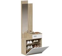 HOMCOM Mobiletto specchio scarpiera pieghevole 61x30x170cm Bianco | Set d'ingresso 2 pezzi, sedile, cassetto, tavolino per corridoio