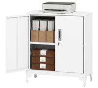 HOMCOM Mobiletto Ufficio con 3 Ripiani, 2 Ante e Chiavi 80x35x91 cm Bianco