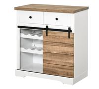 Homcom Mobili da cucina con porta scorrevole per fienile, portabottiglie, cassetti e ripiani per sala da pranzo, soggiorno, 80 x 39 x 86 cm, bianco