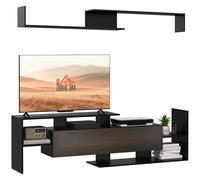 HOMCOM Mobili per soggiorno Set di mobili per TV per TV a parete fino a 65" o a pavimento fino a 40" con tavolo TV 153,6x25x42 cm e mensola a muro 150x14,5x16,3 cm Nero e Marrone
