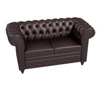 Homcom Divano 2 Posti in Stile Chesterfield in Pelle PU, Legno, Divano Classico con Cuscino Rimovibile, 160x84x80 cm, Marrone