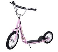 HOMCOM Monopattino da pattinaggio per bambini a partire dai 5 anni di grandi dimensioni, manubrio regolabile, manopole freno e cavalletto in acciaio, colore: rosa