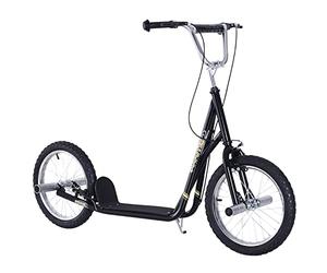 HOMCOM Monopattino Freestyle per Bambini da 5 Anni, Monopattino con Ruote Grandi da 16" e Altezza Regolabile, Freni e Cavalletto, Nero