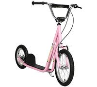 HOMCOM Monopattino per bambini con pneumatici, freno a mano, 16 pollici, regolabile in altezza, per ragazzi e ragazze a partire dai 5 anni, kickboard, monopattino rosa