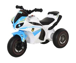 HOMCOM Moto Giocattolo Cavalcabile a 3 Ruote per Bambini 18-36 Mesi Stile Polizia con Musica e Fari, Azzurro