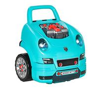 HOMCOM Officina Camion Giocattolo con Motore e 61 Accessori per Bambini 3-5 Anni, Ruote e Maniglia, 40x39x47cm, Azzurro