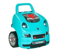 HOMCOM Officina Camion Giocattolo per Bambini 3-5 Anni a 61 Pezzi con Maniglia, in ABS e PP, 40x39x47 cm, Nero e Azzurro
