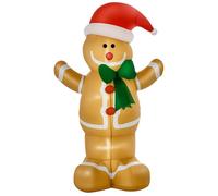 HOMCOM Omino Pan di Zenzero Gonfiabile 183cm, Luci LED Integrate, Decorazione Natalizia da Esterno