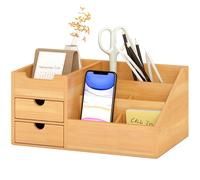 HOMCOM Organizer Scrivania con 2 Cassetti e 7 Scomparti in Bambù 33x20.5x15.5 cm