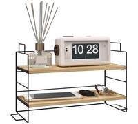 HOMCOM Organizzatore da ufficio, scaffale da scrivania a 2 livelli, ripiano in legno e struttura in metallo, nero, 42 x 16,5 x 24,5 cm