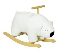 HOMCOM Orso a dondolo, per bambini, giocattolo a dondolo, cavallo a dondolo, con suoni e manico per 3-6 anni, base in legno massello, peluche corto, bianco