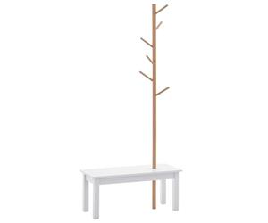 HOMCOM Panca con Appendiabiti da Ingresso, Attaccapanni da Terra in Bambù, Panca da Ingresso Bianca, Design, anche per Camera da Letto, 80x30x180cm, Bianco Legno