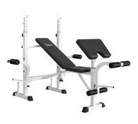 HOMCOM Panca con supporto bilanciere, pressa pettorale, pressa per gambe, poggiabraccia per curl bicipiti, acciaio, Nero+Bianco Aosom Italy