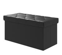 HOMCOM Panca Contenitore Pieghevole da 84L, Panca Fondoletto con Coperchio Imbottito e Rivestimento in Pelle PU, 76x38x38cm, Nero