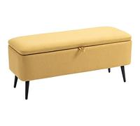 HOMCOM Panca Contenitore Camera da Letto 61L con 2 Cerniere di Sicurezza e Seduta Imbottita, Panca Fondo Letto Pouf Cassapanca in Tessuto Effetto Lino e Gambe in Acciaio, 101x38.5x44.5 cm, Giallo