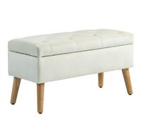 HOMCOM Panca contenitore cassapanca tessuto effetto velluto piedi in legno carico max. 120 kg 80 x 35 x 40 cm, crema