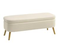 HOMCOM Panca Contenitore da 65L in Tessuto Teddy e Gambe in Legno con Seduta Imbottita, Cassapanca Pouf Poggiapiedi per Camera da Letto, Ingresso e Salotto, 120x42x45 cm, Beige