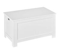 HOMCOM Panca Contenitore Multiuso in Legno MDF, 2 Maniglie e Apertura con Blocco di Sicurezza, 81x40x46cm, Bianco