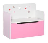 HOMCOM Panca Contenitore Portagiochi 2 in 1 in Legno, Cassapanca con Schienale per Bambini da 3-6 Anni, 60x30x50 cm, Rosa