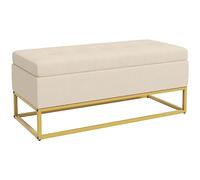 HOMCOM Panca Contenitore Rettangolare con Seduta Imbottita e Gambe in Acciaio, Pouf Poggiapiedi in Velluto per Camera da Letto e Soggiorno, 110x44x49 cm, Beige