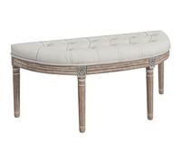HOMCOM Panca da letto, Panca da ingresso, a forma di mezza luna, panca imbottita stile luigi XVI, struttura in legno massiccio intagliato, patinato, seduta in tessuto effetto lino, crema