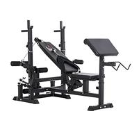 HOMCOM Panca da Palestra con Supporto per Bilanciere e Schienale Regolabile, Panca Pesi con Leg Extension e Leg Curl, Rack per Bilancieri, per Casa Palestra, Nero